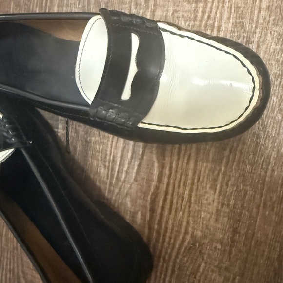 YMC size 7.5 GUC wood bottom Two-Tone Black and White Loafers - Picture 3 of 11